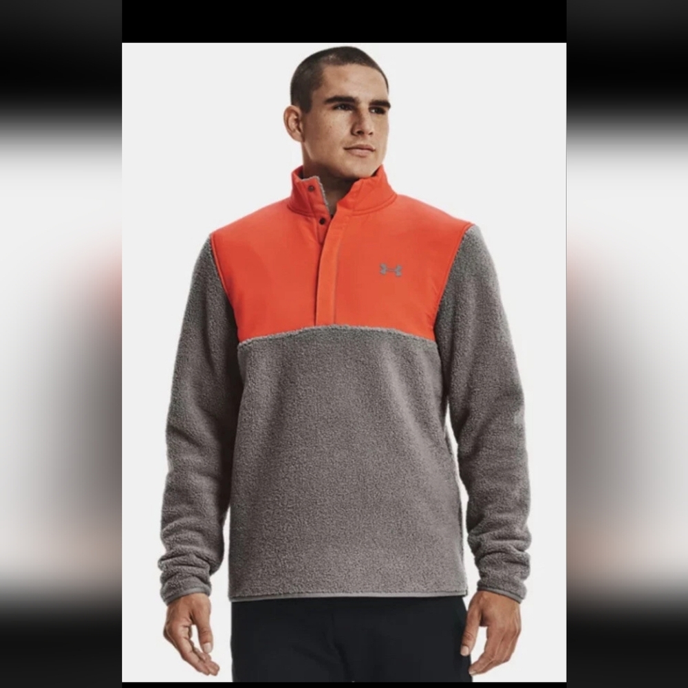 Under Armour Men’s UA Sweater Fleece Pile Pullover Gray/Orange 1366284 06 Medium